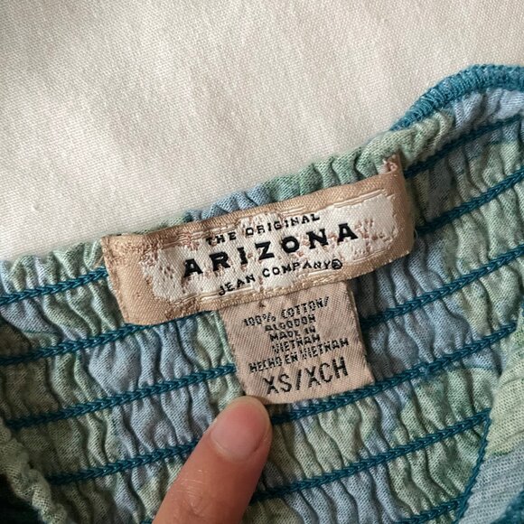 Green and Blue Polka Dot Halter Dress with Shirring Top and Ruffle Detailing - Picture 6 of 12